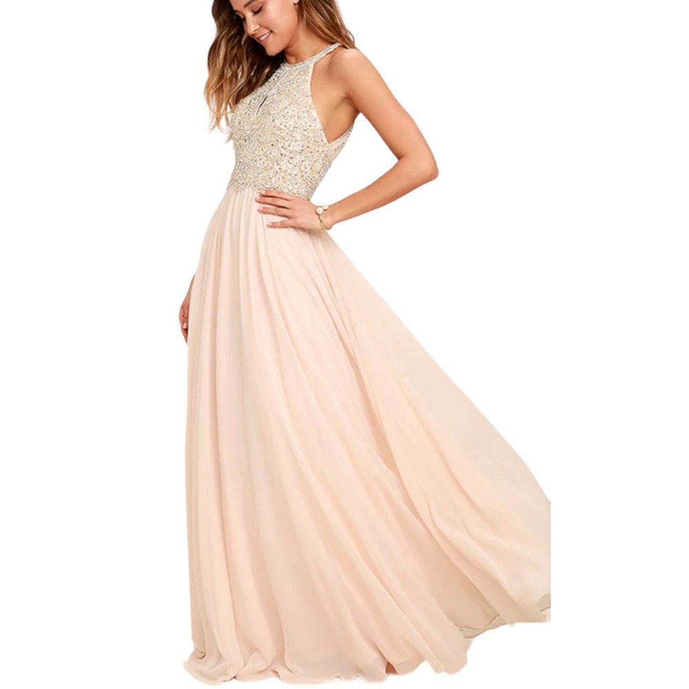 Amelia Couture Princess Champagne Beaded Maxi Formal Event Dress 4 - Picture 1 of 14